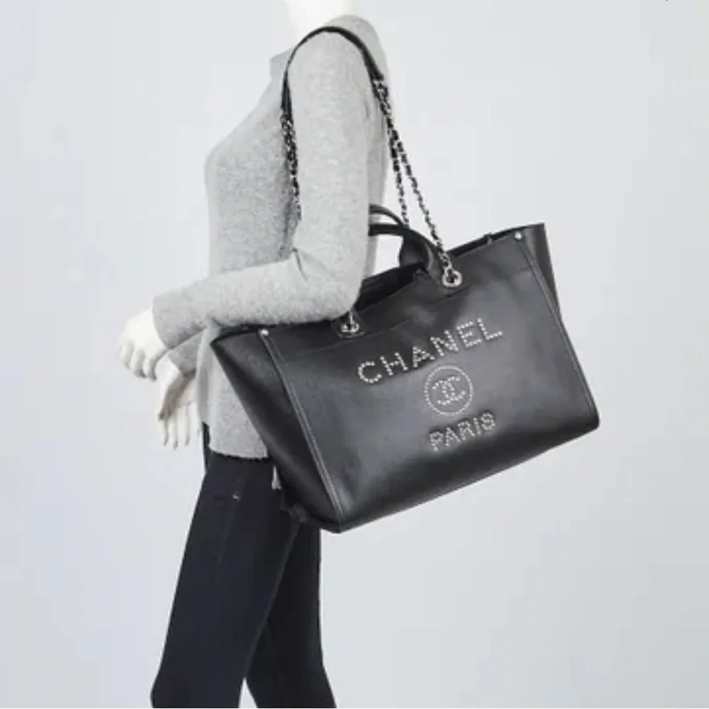 CHANEL Black Caviar Leather Studded Large Deauville Tote Bag SHW - Picture 2 of 10